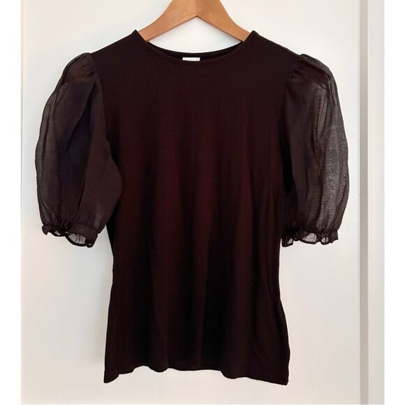 Women’s Black H&M Sheer Puff Sleeve Top Size Small - Picture 1 of 7